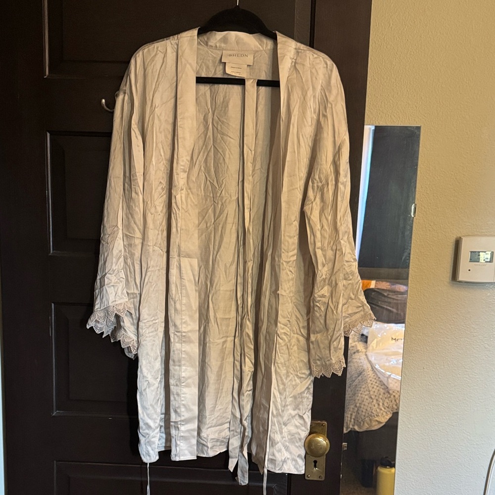 BHLDN Light Grey Lace Trim Robe